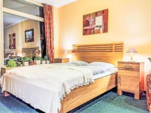 a bedroom with a large bed and a window at Studio Čertovka-3 by Interhome in Harrachov +35 photos