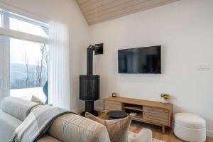 a living room with a couch and a flat screen tv at Modern Comfort - Spa - Mountain - Chalet ALBA in Saint Come +14 photos