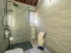 a bathroom with a shower and a sink and a toilet at Live La Palma Lomo La Crucita in Lomo Machín