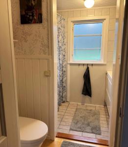 Cottage near the beach with guesthouse SE09165 في Sörtegen: حمام مع مرحاض ونافذة +20 صورة