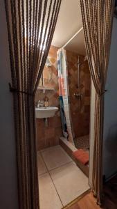 a bathroom with a shower and a sink at La ruchette in Riez