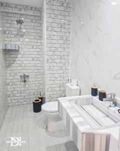 een witte badkamer met een toilet en een wastafel bij Dahab Now in Dahab