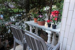 a table with chairs and potted plants on it at Milano B&B in Cinisello Balsamo