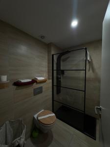 a bathroom with a shower and a toilet in it at Lucas investment L3 -104 in Creţuleasca +13 photos