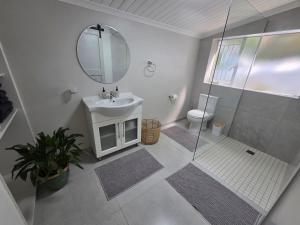 Un baño con ducha, lavabo y espejo. en SleepINN at Dumont, en Paarl 13 fotos más