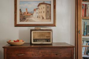 an old radio sitting on a dresser with a bowl of fruit at Ansitz Gurtenhof in Tesimo