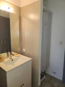 un baño con lavabo y espejo en Gite Le Roma, en Oppède