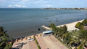 Masaki H and Apartment في دار السلام: شاطئ فيه نخيل وجسم ماء