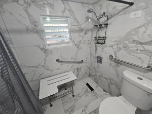 a marble bathroom with a toilet and a sink at RiverHouse Luquillo in Ramos +28 photos