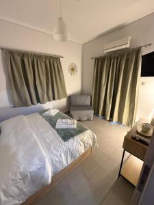 a bedroom with a bed and a chair and a desk at Demis Sea Breeze Apartment in Artemida