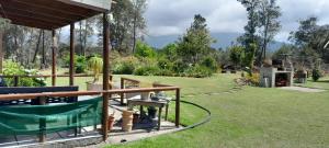 a garden with a patio with a fire place at Wilderness Phoenix Rising in Wildernis