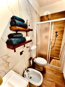 a bathroom with a shower and a toilet and a sink at LOFT EMILIA a Castel Bolognese self check-in in Castel Bolognese