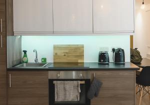 una cucina con un lavello e un piano di lavoro di L1 Luxury Apartment a Liverpool