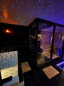 a room with a view of a room with a star ceiling at Apartment - Jacuzzi - Sauna in Voiron