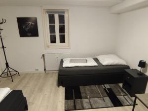 a bedroom with a bed and a window at FeWo Hospitalskapelle in Schwalmstadt