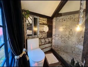 OctoCabana na montanha - rustica e luxuosa II في أوروبيسي: حمام صغير مع مرحاض ونافذة +16 صورة