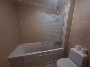 ein Badezimmer mit Badewanne, Toilette und Waschbecken in der Unterkunft Quayside Apartment in Newcastle upon Tyne