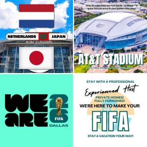 un collage de trois photos d'un stade de football dans l'établissement Fort Worth Executive Vacation Studio Nearby Fifa Events Pets by Vacation Your Way, à Fort Worth