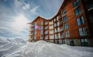 a pile of snow in front of a building at Very cozy 2 Room apart NEW GUDAURI, LOFT 2, apt 223 in Gudauri