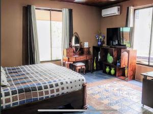 a bedroom with a bed and a dresser and a mirror at Paseo de Damitas in Quepos +17 photos