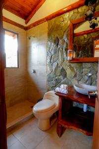 a bathroom with a toilet and a shower and a sink at Taytapak Wasi in Riobamba