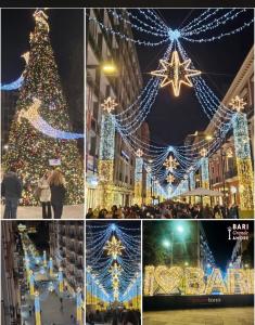een collage van foto's met een kerstboom en lichtjes bij Casa di Fló in Bari