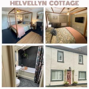 a collage of four pictures of a hotel room at Helvellyn Cottage in Penrith