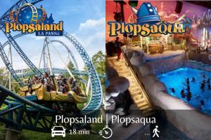 een collage van twee foto's van een achtbaan in een waterpark bij Suite Indigo - Centre Ville in Duinkerke +26 foto's