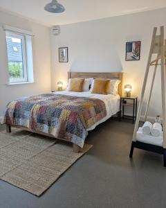 a bedroom with a large bed and a ladder at Trim private rooms in Trim