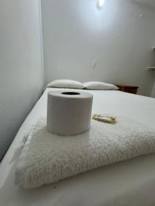 Hotel Real Alejandria في Alejandría: لفة من ورق التواليت يجلس على رأس سرير