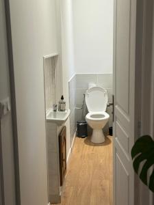 a bathroom with a white toilet and a sink at Namasté 2 in Étain +14 photos