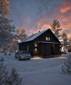 een huis met een auto ervoor geparkeerd bij Villa Blueberry in Kolari