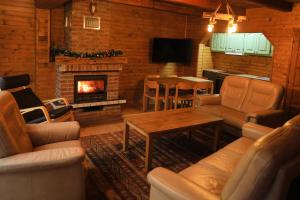 a living room with a couch and a fireplace at Villa n'Mal in Orllan