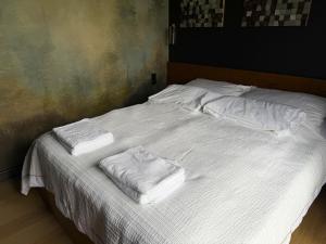 een bed met twee handdoeken erop bij Dom w czerni in Górniki