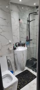 um banheiro com vaso sanitário, pia e chuveiro em Appartement Fes em Fez