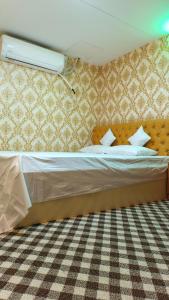 een slaapkamer met een bed en een ventilator aan de muur bij Banani Luxury Guest House in Dhaka