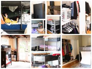 a collage of photos of a bedroom and a room at LA Artist House in Encino