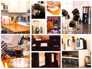 a collage of photos of a kitchen with appliances at LA Artist House in Encino
