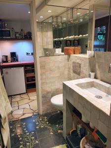 a bathroom with a sink and a toilet in it at Garden Studio Les Bambous in Neuilly-sur-Seine