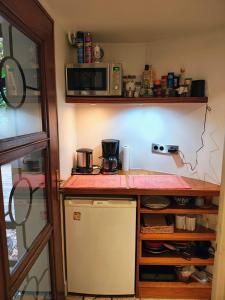 a small kitchen with a counter and a microwave at Garden Studio Les Bambous in Neuilly-sur-Seine