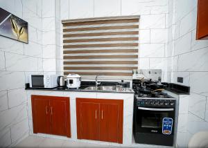 DPE Apartments في كوماسي: مطبخ مع موقد ومغسلة +7 صور
