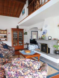 Una sala de estar con dos sofás y una chimenea. en Casa da Belavista, en Furnas