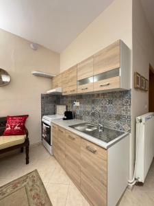 Lykno Pozar في كاتو لوتراكي: مطبخ مع حوض وثلاجة