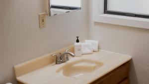 a bathroom sink with a bottle of soap on it at Aster by AvantStay Classic Kings Beach Cottage In The Of North Shore in Kings Beach +25 photos