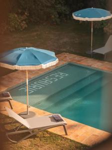 a swimming pool with an umbrella and a chair at Maison Resaurie - Hôtel in Biarritz
