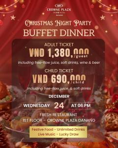 a flyer for a christmas night party buffet dinner at Crowne Plaza Danang Hotel & Resort in Da Nang