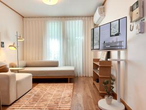 a living room with a couch and a tv at Modern 203 Stay in Seoul