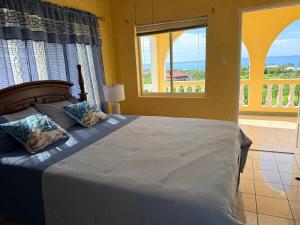 a bedroom with a bed with a large window at Superstar Living in Treasure Beach