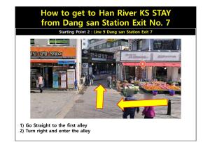 a picture of a city street with a yellow arrow at Han River KS Stay in Seoul