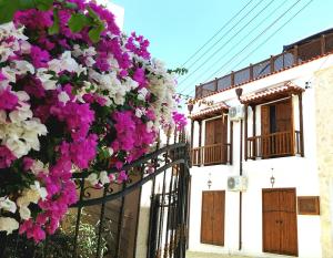 a bunch of flowers hanging on a fence at Malia Apartment in Mağusa